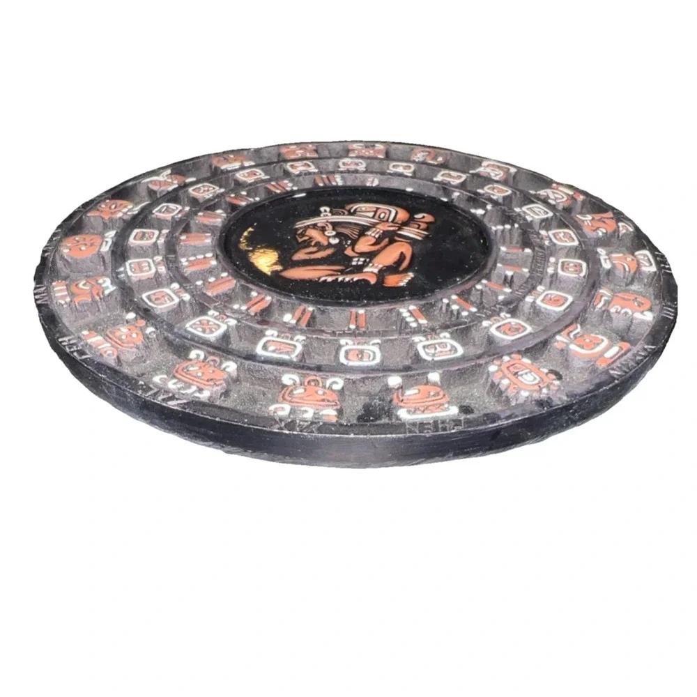 3N6/Mexican Handmade Mayan Calendar Folk Art Wall Decor Decorative Plate
